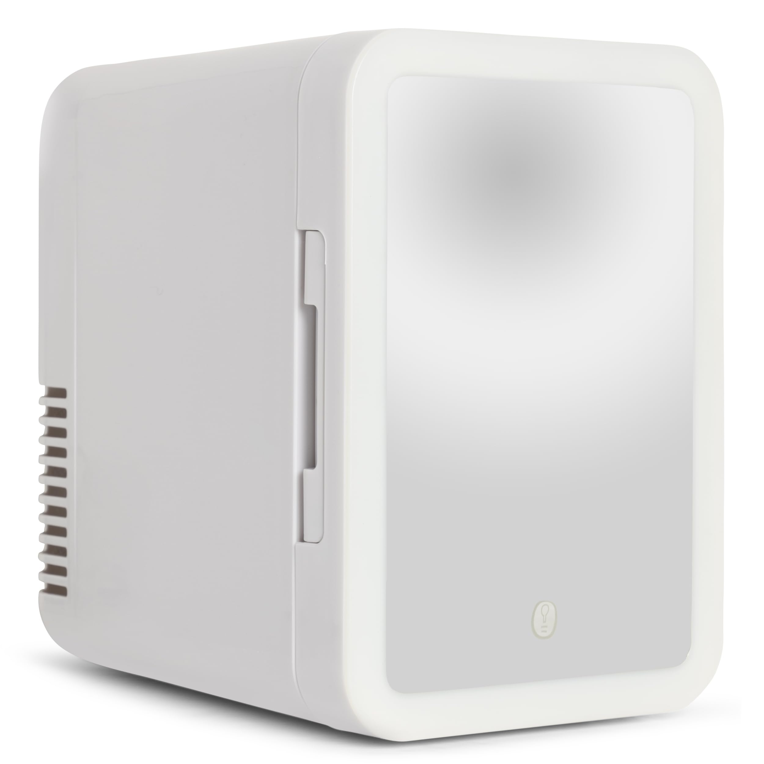 Peach Beauty® Mini Frigorífico con Espejo LED | Nevera con Función de Refrigeración y Calefacción 12V, 5L | Mini Nevera para Maquillaje | Pequeño Frigorífico para Habitación, Coche, Camping | Blanco