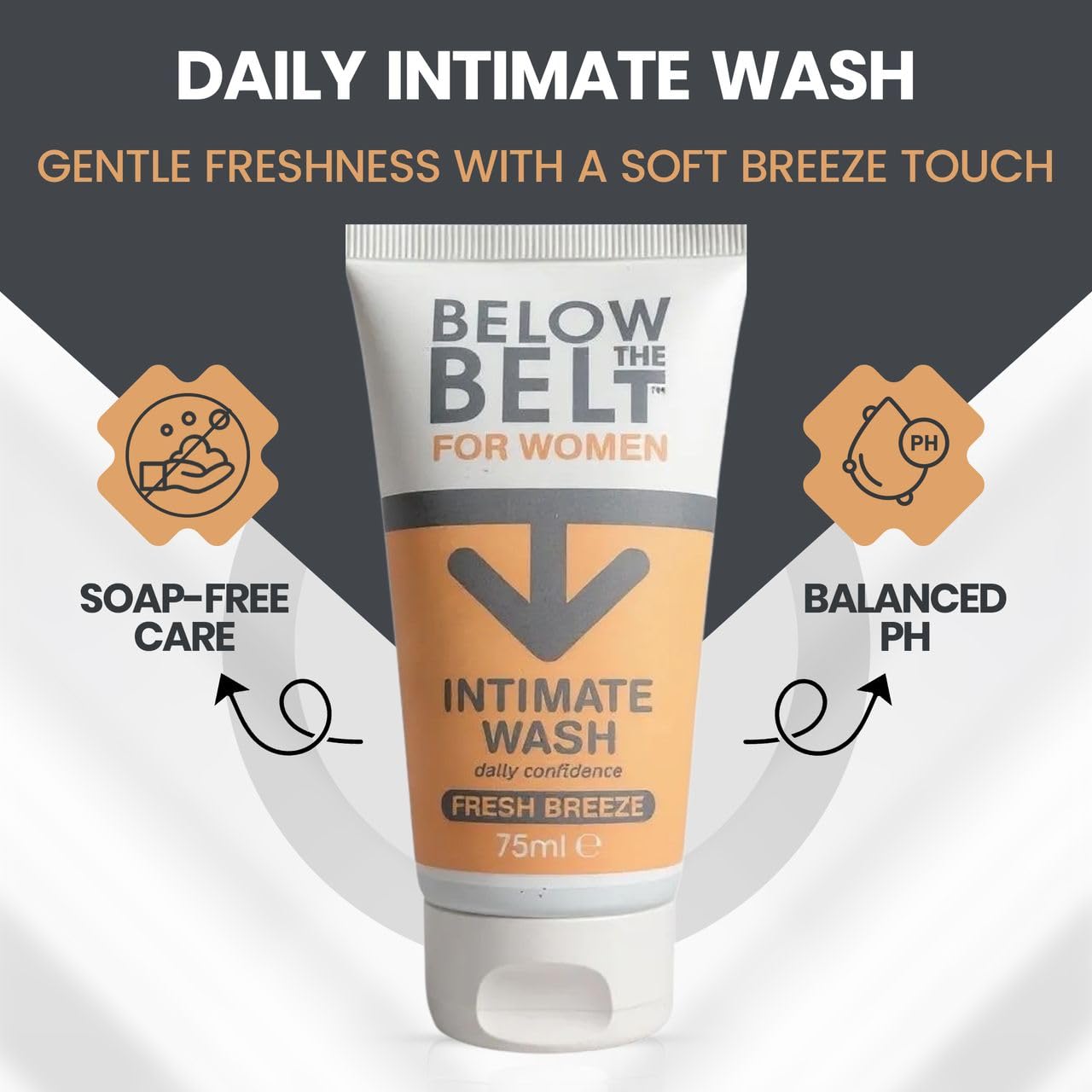 Below The Belt Female Intimate Wash, Soap-Free Feminine Wash, Daily pH-Balanced Cleanser with Fresh Breeze Scent - 75ml