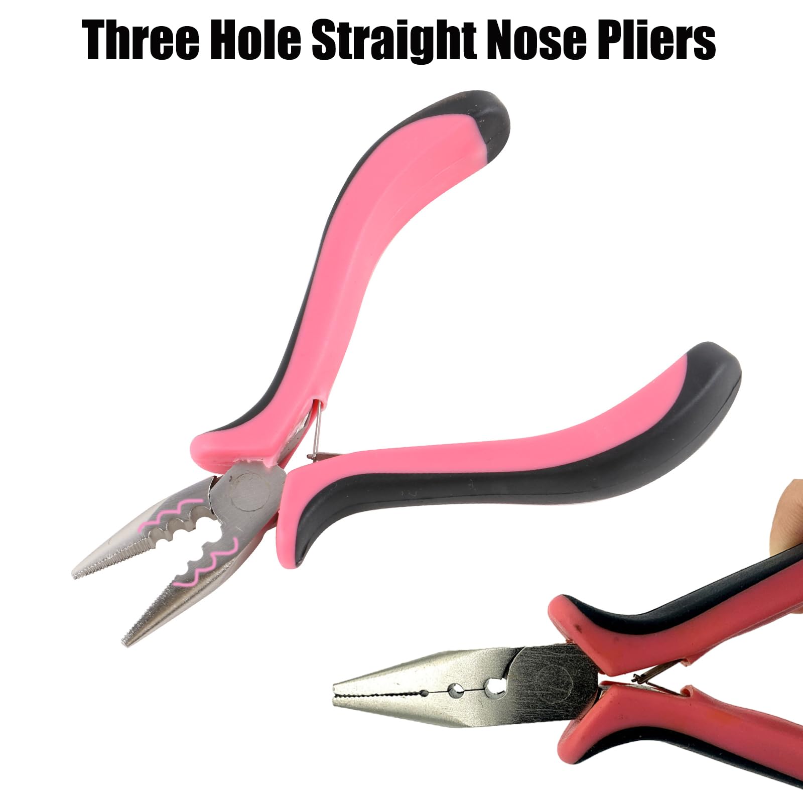 11Pcs Hair Extensions Kit Tools - Pink Pliers and 10 Black Loop Threaders for Styling Accessory, pink,balck - Image 2