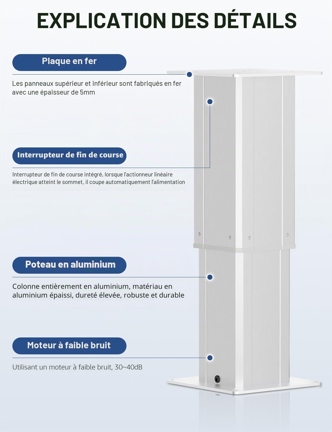 DIHOOL Table élévatrice électrique 270kg Capacité hauteur réglable 420-720mm Châssis télescopique Télécommande WLAN Commande manuelle Course 300mm Vitesse 5mm/s Ateliers Caravanes Bureaux