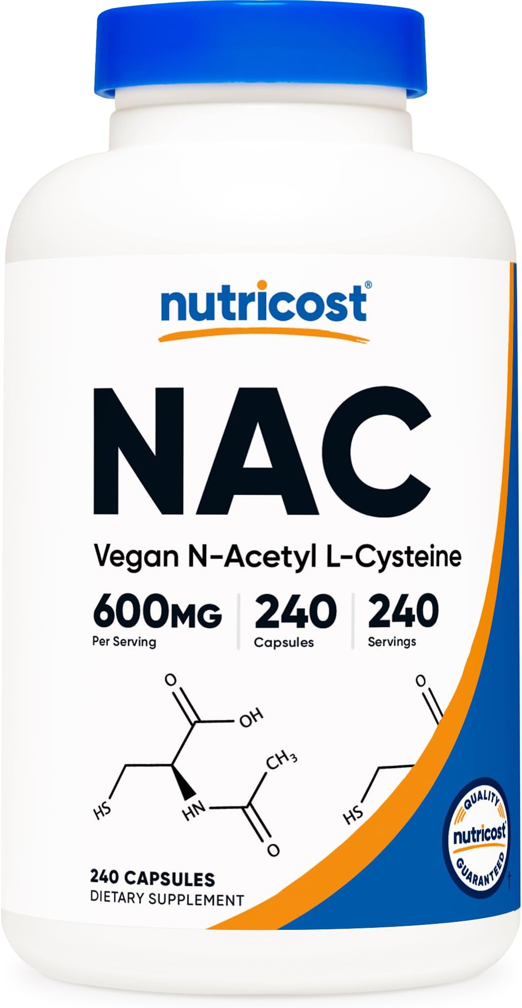 Nutricost N-Acetyl L-Cysteine (NAC) 600mg - Non-GMO, Gluten Free, Vegetarian Caps (240 Capsules)
