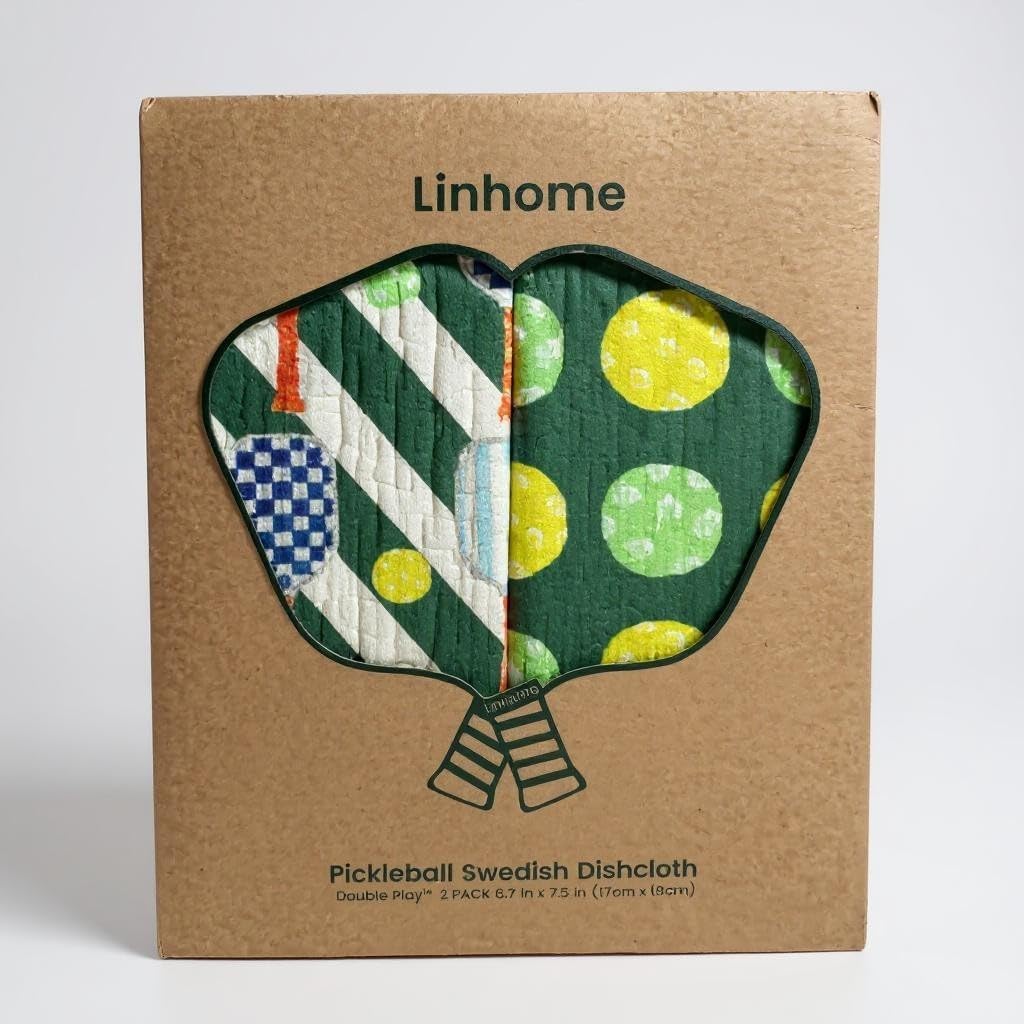 Pickleball Swedish Dishcloth, Reusable Paper Towel, Super Absorbent Cellulose Sponge, Pickleball Pattern, Washable Kitchen Cleaning Cloth (4, Pickleball Pastels)