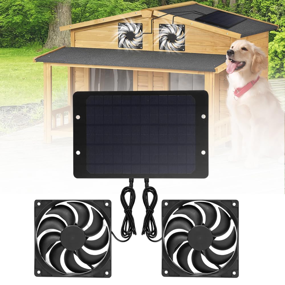 Kit Di Ventilatori a Pannello Solare,10 W Kit Ventola per Pannello Solare Con 2 Ventole Impermeabili, Ventilatore Di Scarico Solare, Kit Di Ventilatori Ad Energia Solare per Piccoli Pollai,Serre