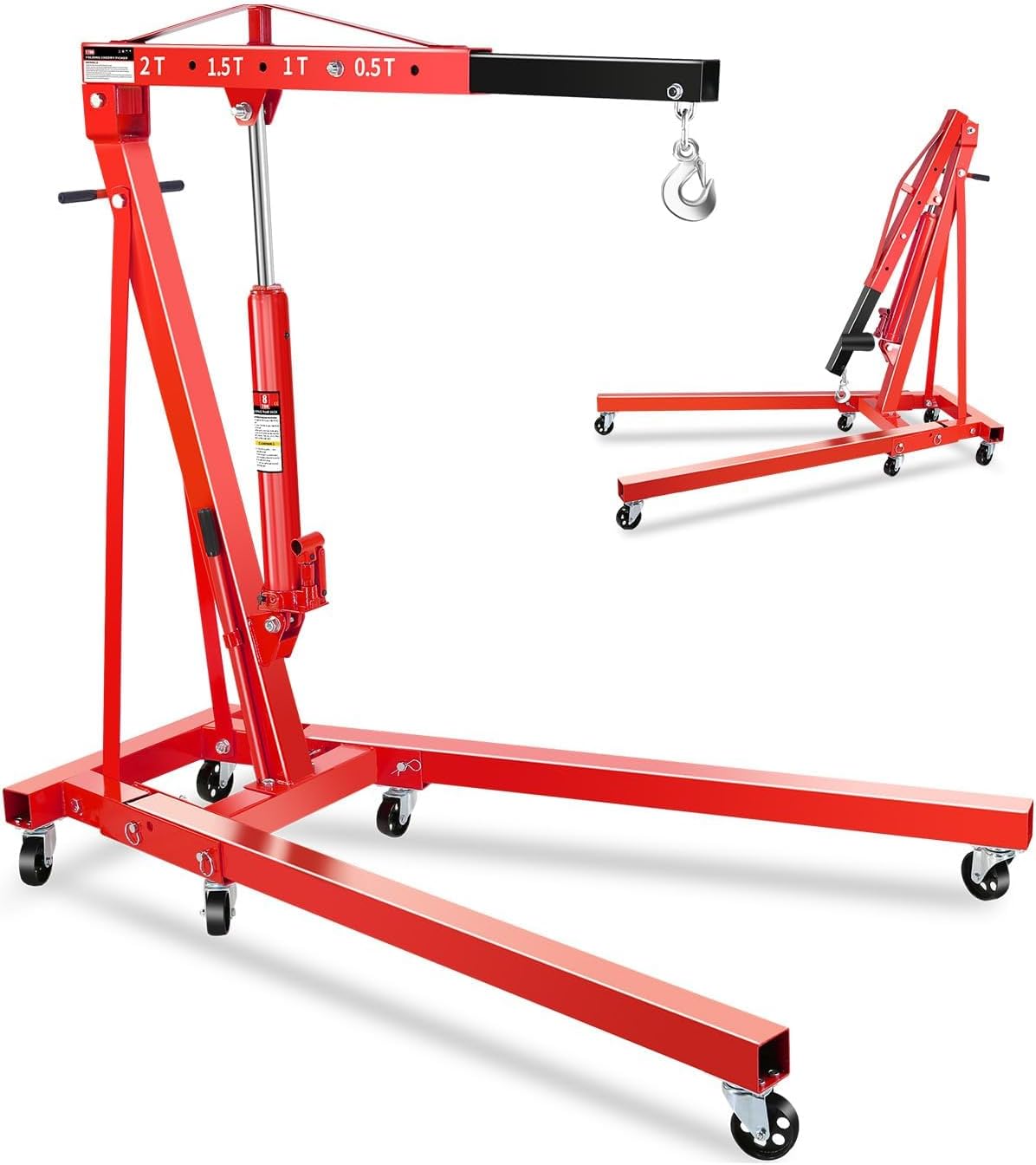 NOT COMPLETE BOX B ONLY 2-Ton Hydraulic Shop Crane Folding Engine Hoist, 4400Lbs Capacity w/6 Steel Casters - Heavy-Duty Portable Car Lift for Truck Engines, Boat Motors, Farm Equipment - Adjustable Height(Net Wt. 157 lbs) Engine Hoist Red
