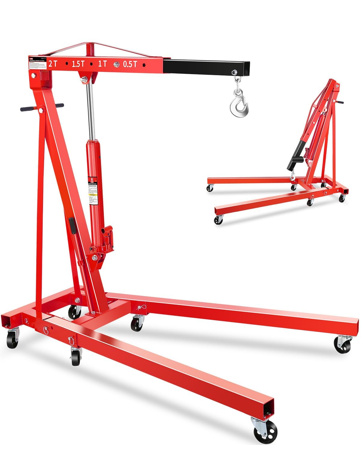 Photo 1 of [Only 1 box, partial set] 2-Ton Hydraulic Shop Crane Folding Engine Hoist with Lever, 4400Lbs Capacity w/6 Steel Casters - Heavy-Duty Portable Car Lift for Truck Engines, Boat Motors, Farm Equipment (Net Wt. 168 lbs)