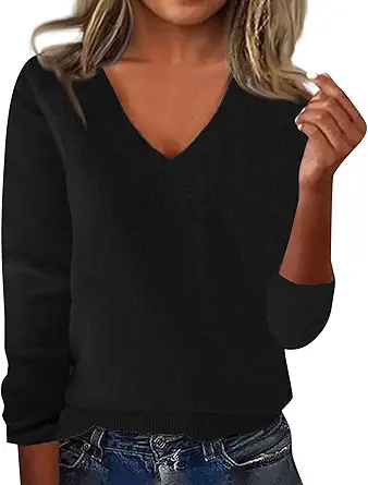 OIOLOYJM Fall Cashmere Sweaters for Women 2025 V Neck Long Sleeve Tops Knitted Pullovers Lightweight Merino Wool Sweater