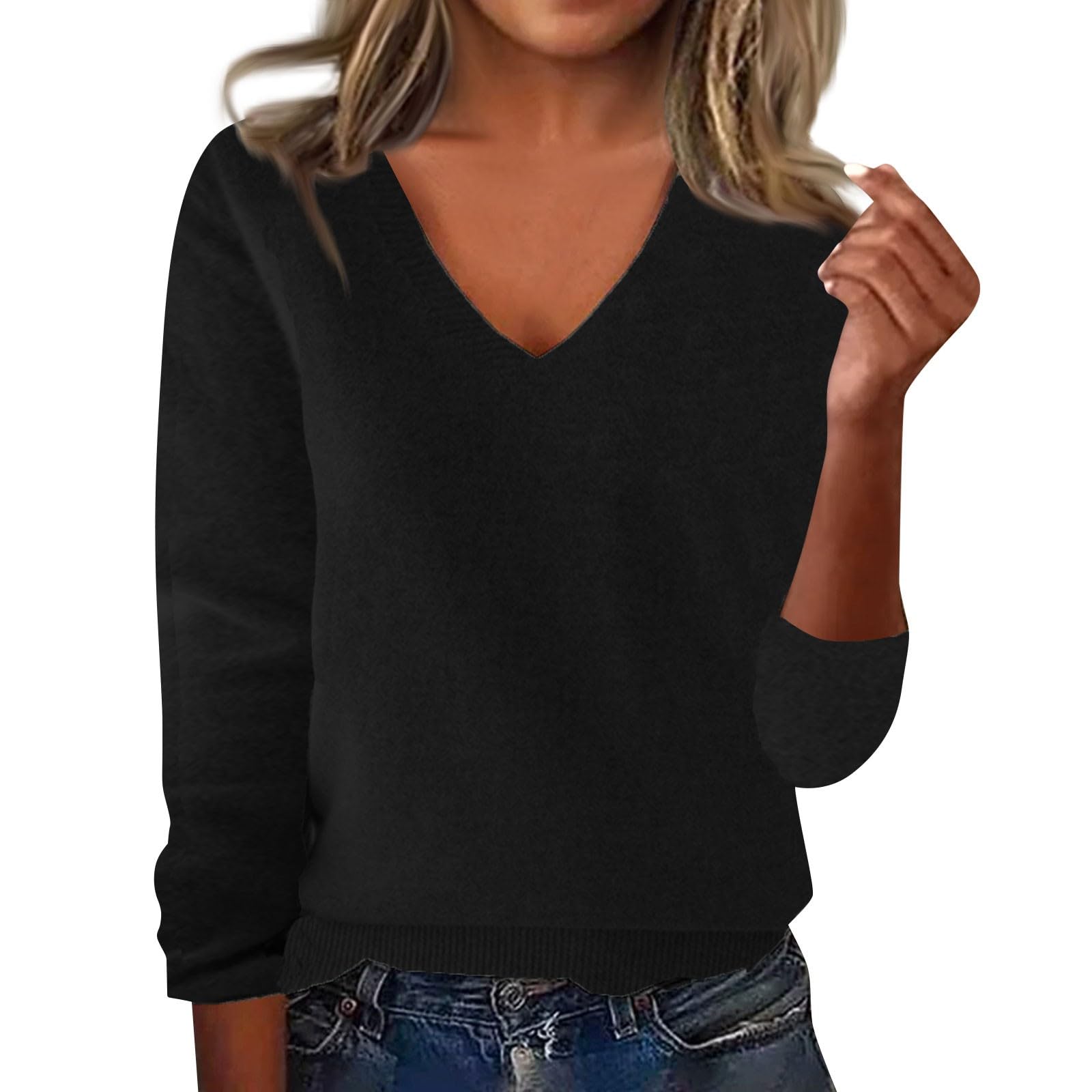 Cashmere Sweaters for Women Casual Long Sleeve V Neck Sweater Lightweight Knit Pullover Fall Outfits 2025