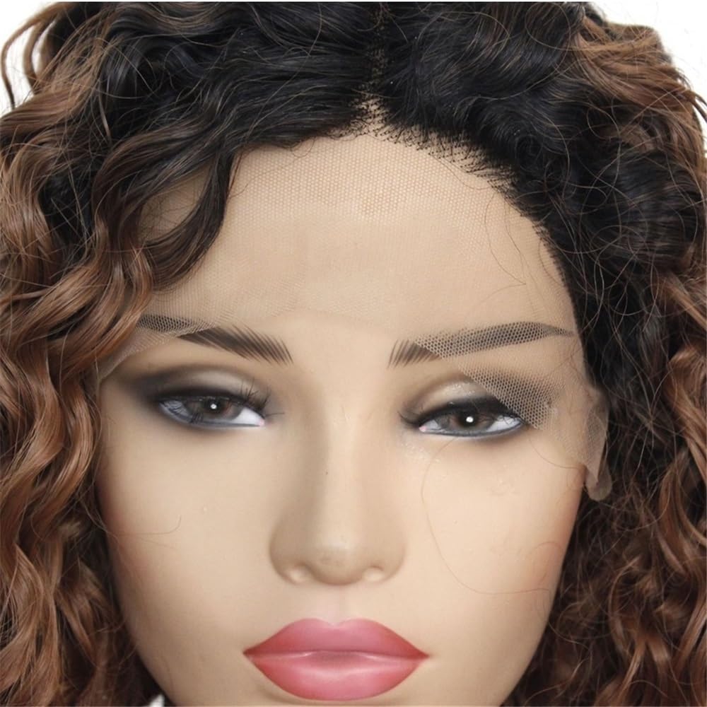 13 x 3 koronkowe peruki czarne ombre brązowe afro kręcone syntetyczne peruki dla kobiet do cienkich włosów (56 cm)