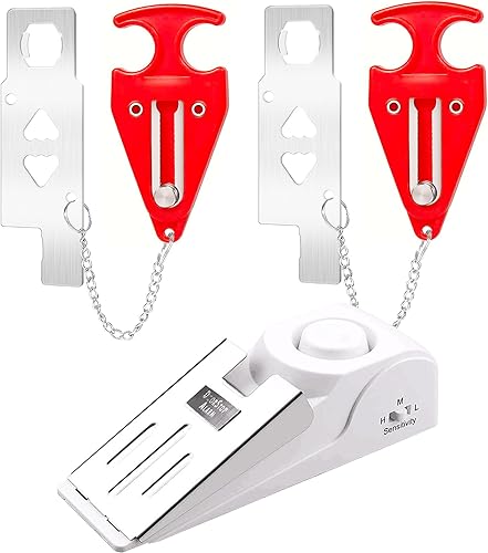 Alarma de tope de puerta y cerradura de puerta portátil, doble protección, tope de puerta de seguridad con 3 niveles de sensibilidad, dispositivos