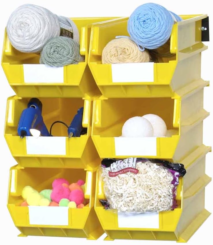 Triton Products 3-240YWS LocBin 8 Piece Wall Storage Unit with 14-3/4 Inch L x 8-1/4 Inch W x 7 Inch H Yellow Interlocking Poly Bins, 6 CT, Wall Mount Rails 8-3/4 Inch L with Hardware, 2 pk
