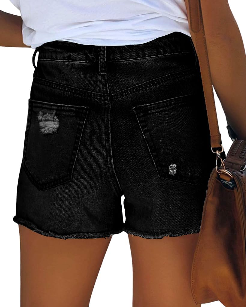 Womens Mid Rise Stretchy Cut Off Denim Shorts Distressed Ripped Jean Shorts