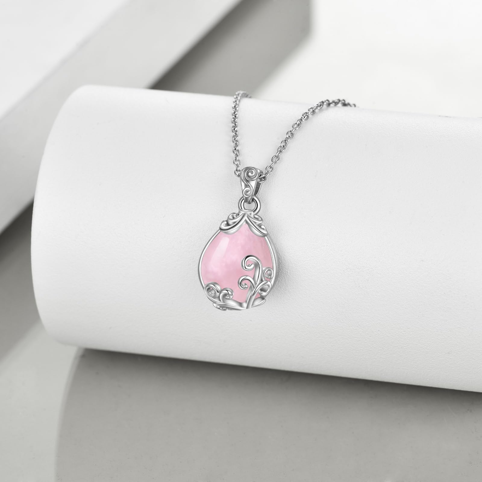 POPLYKE Sterling Silber Edelstein Filigran Teardrop Anhänger Halskette Kristall Schmuck für Frauen