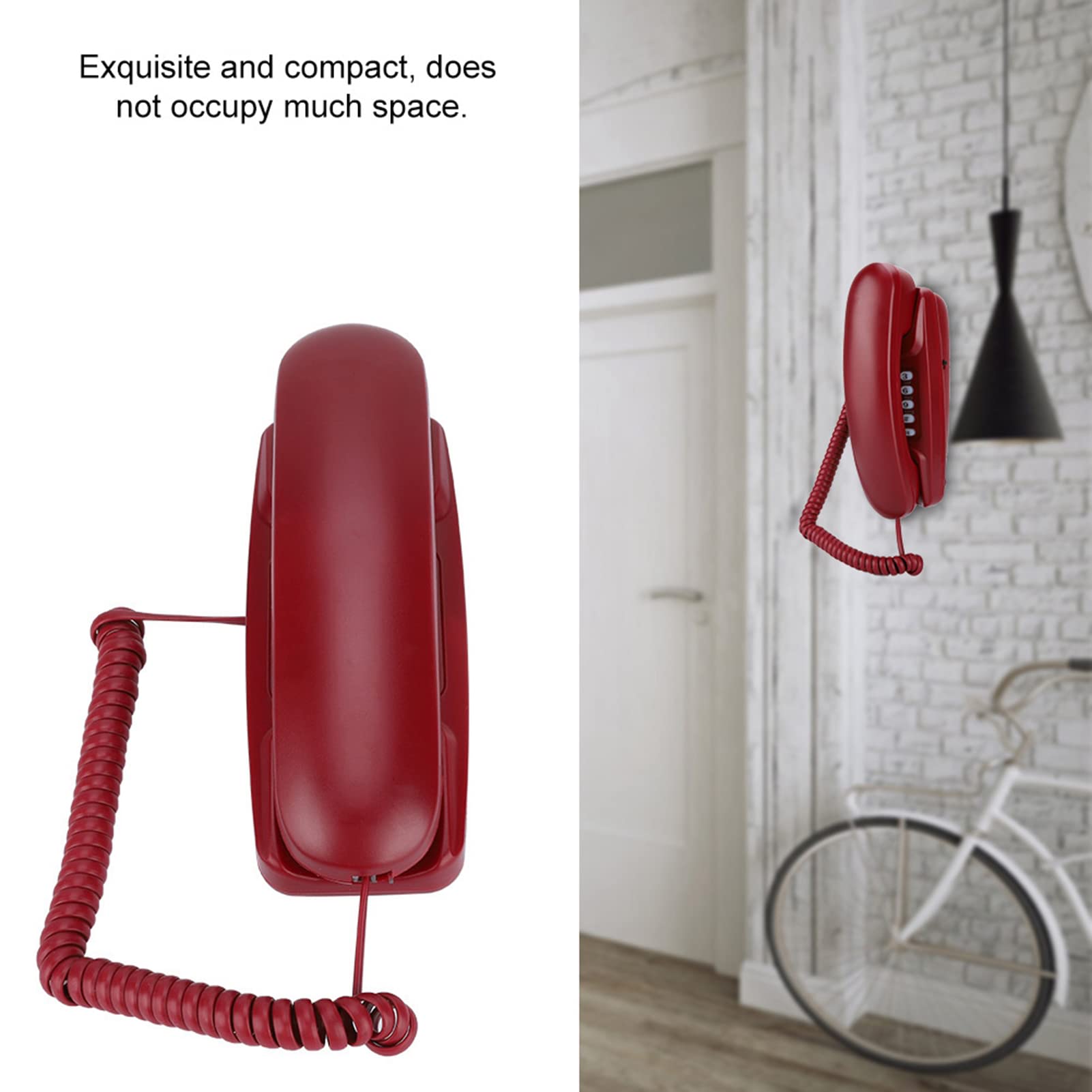 Corded Phone Wall Mount, Old Retro Desk Landline Telephone Wired Wall Phone for Home Living Room Office Hotel Use, No Caller ID, Last Number Redial, Call Mute Function (Red)