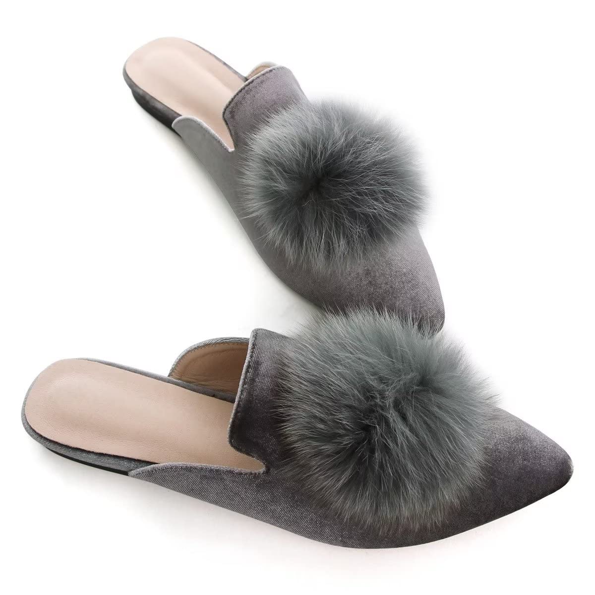 Hee grand Women's Mules Bowknot Suede Comfortable Slip On Flats Closed Pointed Toe Backless Loafers Mules for Women