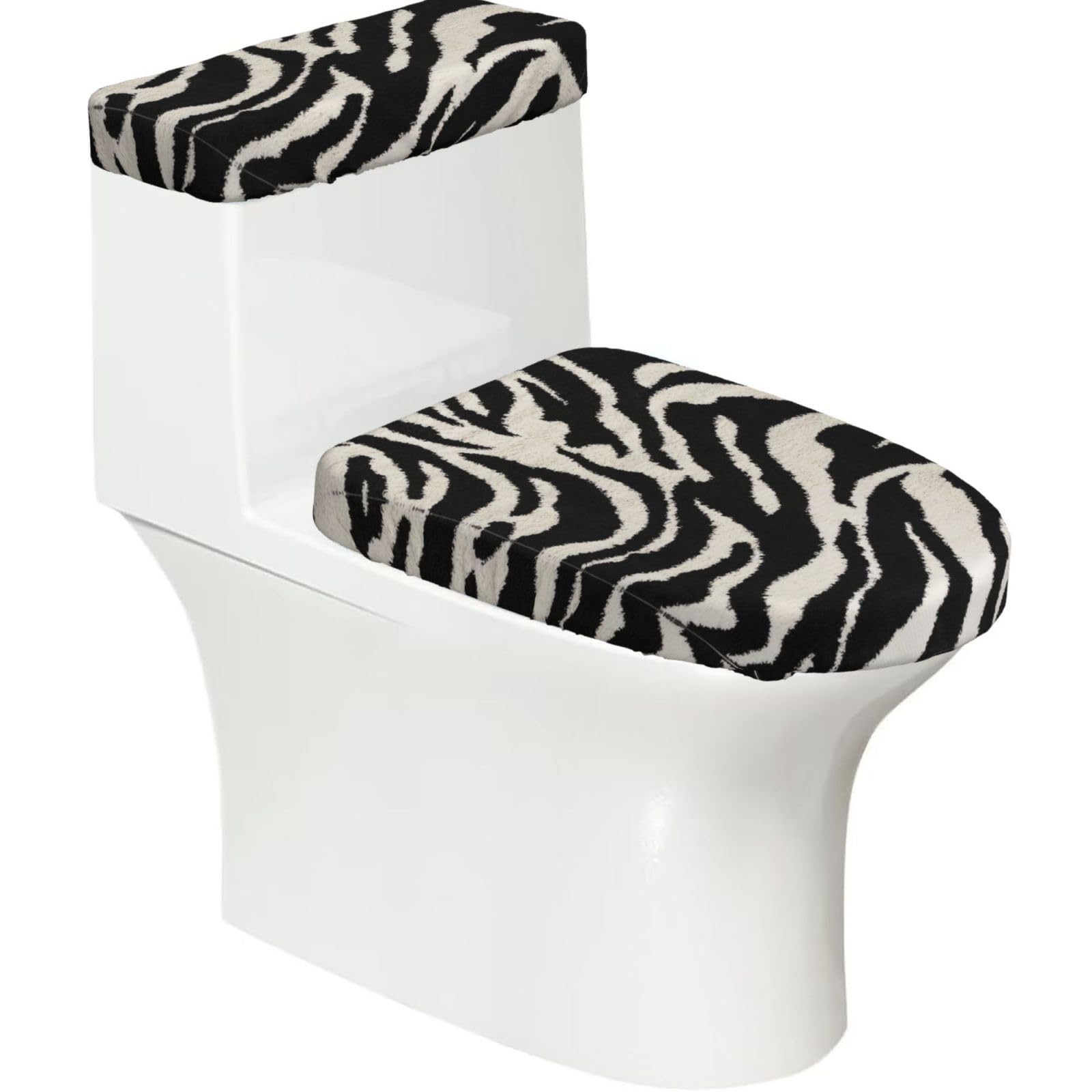 Zebra Animal Printed Toilet Tank and Lid Cover Set of 2 for Most Bathrooms, Fits Elongated Round Toilets
