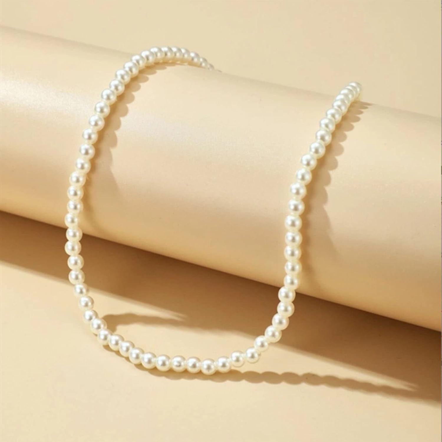 YienDoo Tiny Pearl Necklace White Round Faux Pearl Choker Chain Boho Pearl Beads Clavicle Chain Wedding Necklace Jewelry for Women - Image 6