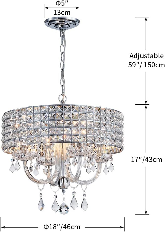 Saint Mossi 4-Lights K9 Crystal Chandelier Modern Chandelier Light Fixture, Crystal Pendant Light Fixture Modern Ceiling Light Fixtures,H17 x D18,Chain Adjustable