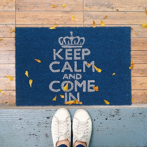 Relaxdays Fußmatte Kokos KEEP CALM 40 x 60cm Kokosmatte mit rutschfester PVC Unterlage Fußabtreter aus Kokosfaser als Schmutzfangmatte und Sauberlaufmatte Fußabstreifer für Außen und Innen Matte, blau