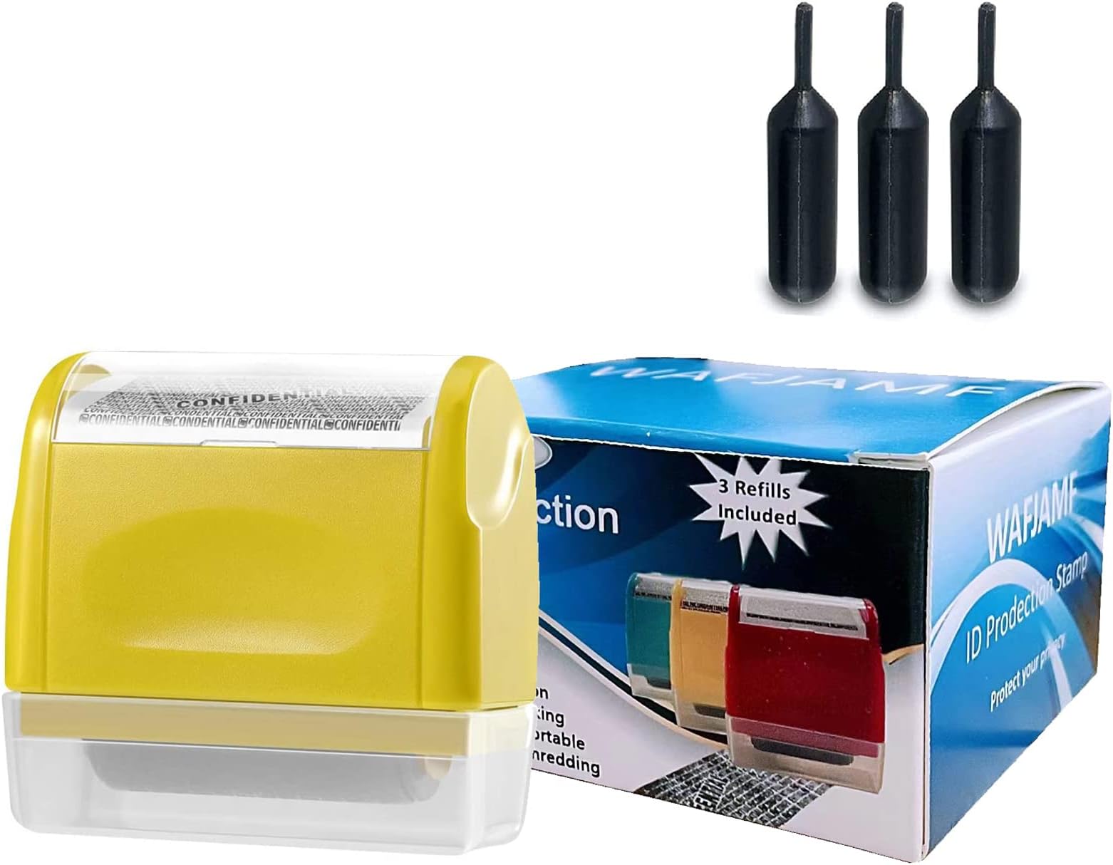 WAFJAMF Roller Stamp Identity Theft Stamp Perfect for Privacy Protection (Yellow with 3 Refills)