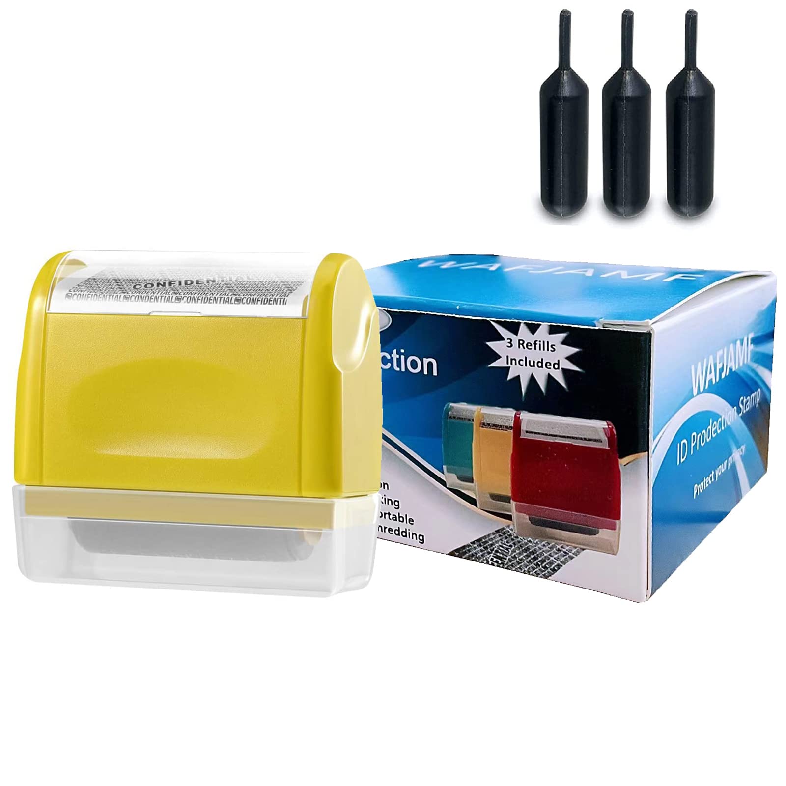 WAFJAMF Roller Stamp Identity Theft Stamp Perfect for Privacy Protection (Yellow with 3 Refills)