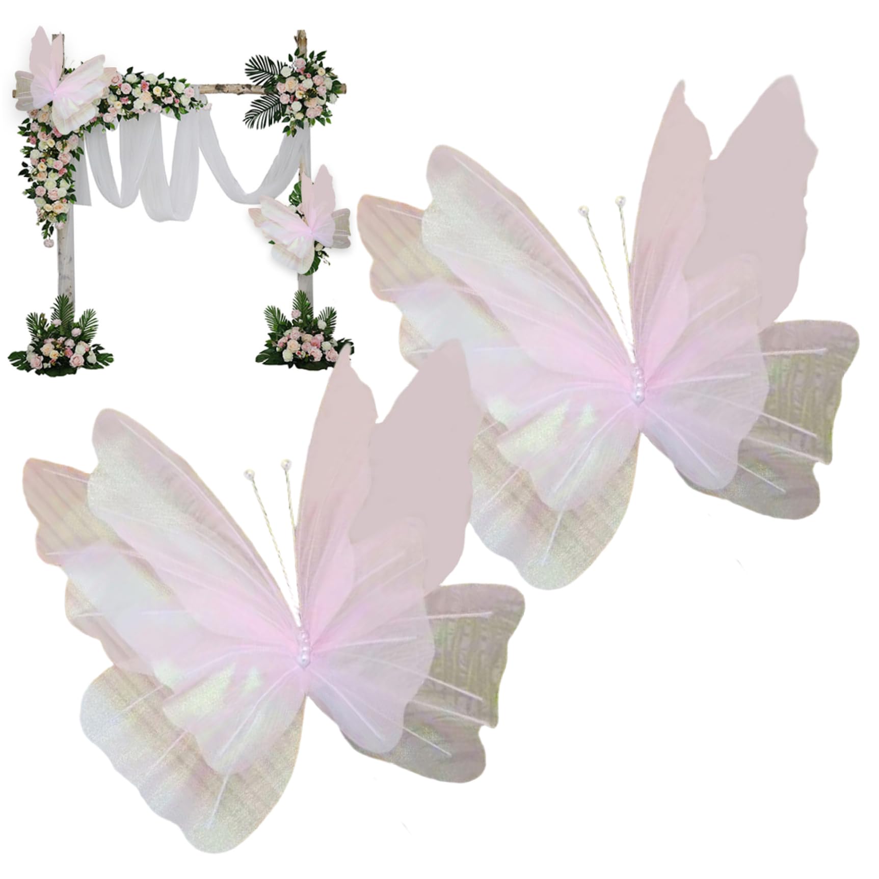 Hbbgdiy Silk Butterflies Set of 2 Large 3D Realistic Butterfly Wall Decorations 20 Inch for Wedding Garden Party Home Backdrop Nursery Decor