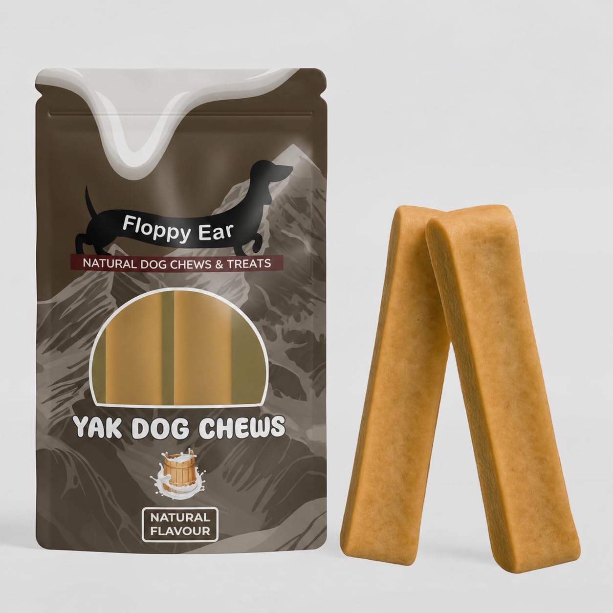Floppy Ear Himalayan Yak Dog Chews - Yak Chews with Milk for Dogs Medium (pack of 2) - Protein & Calcium Rich Long Lasting Dental Sticks - Healthy Natural Snack — image 1
