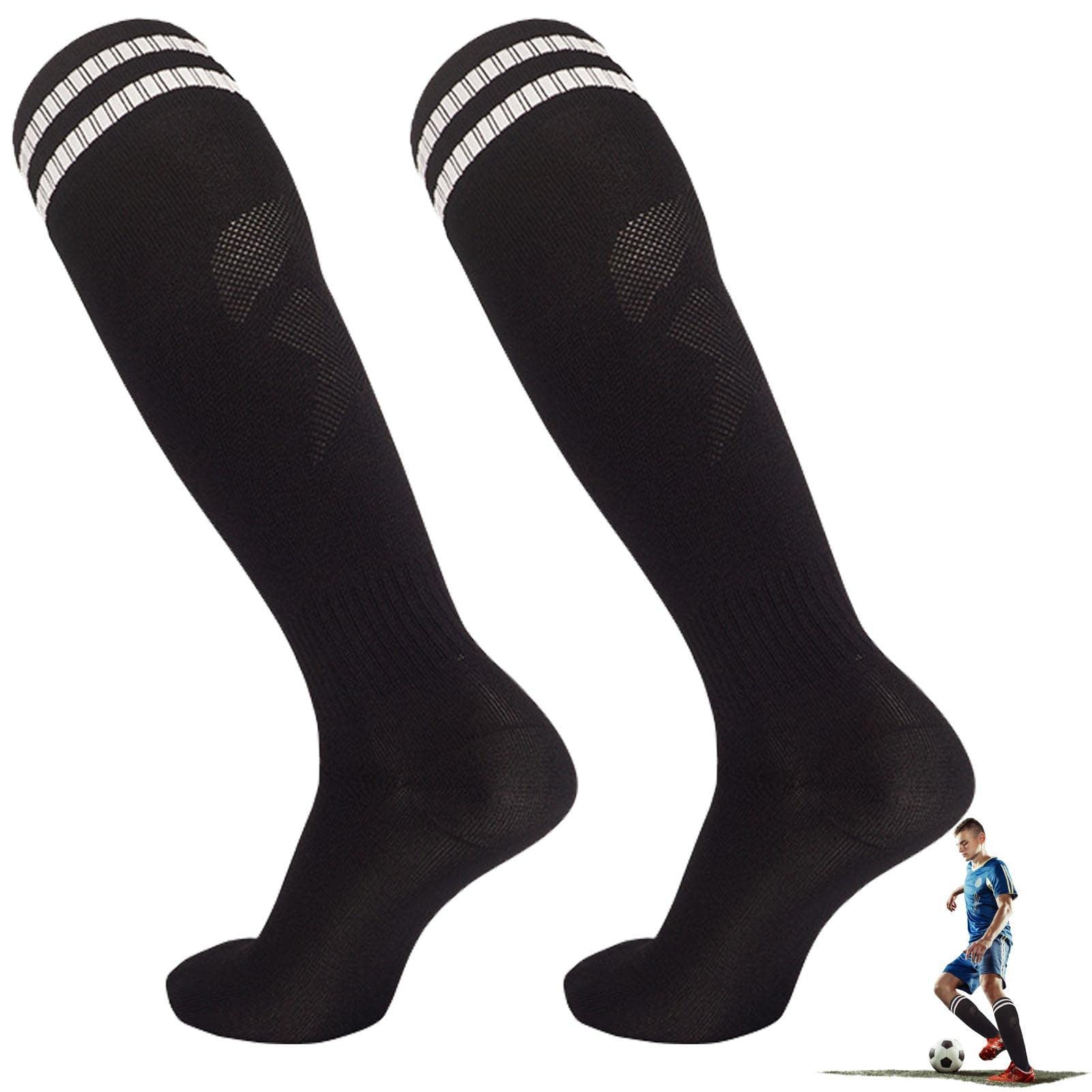 Amesor Adult Black And White Soccer Socks With Stripes,Striped Soccer Socks Running Sports Socks | Double Stripes Athletic Soccer Football Tube Socks For Adults