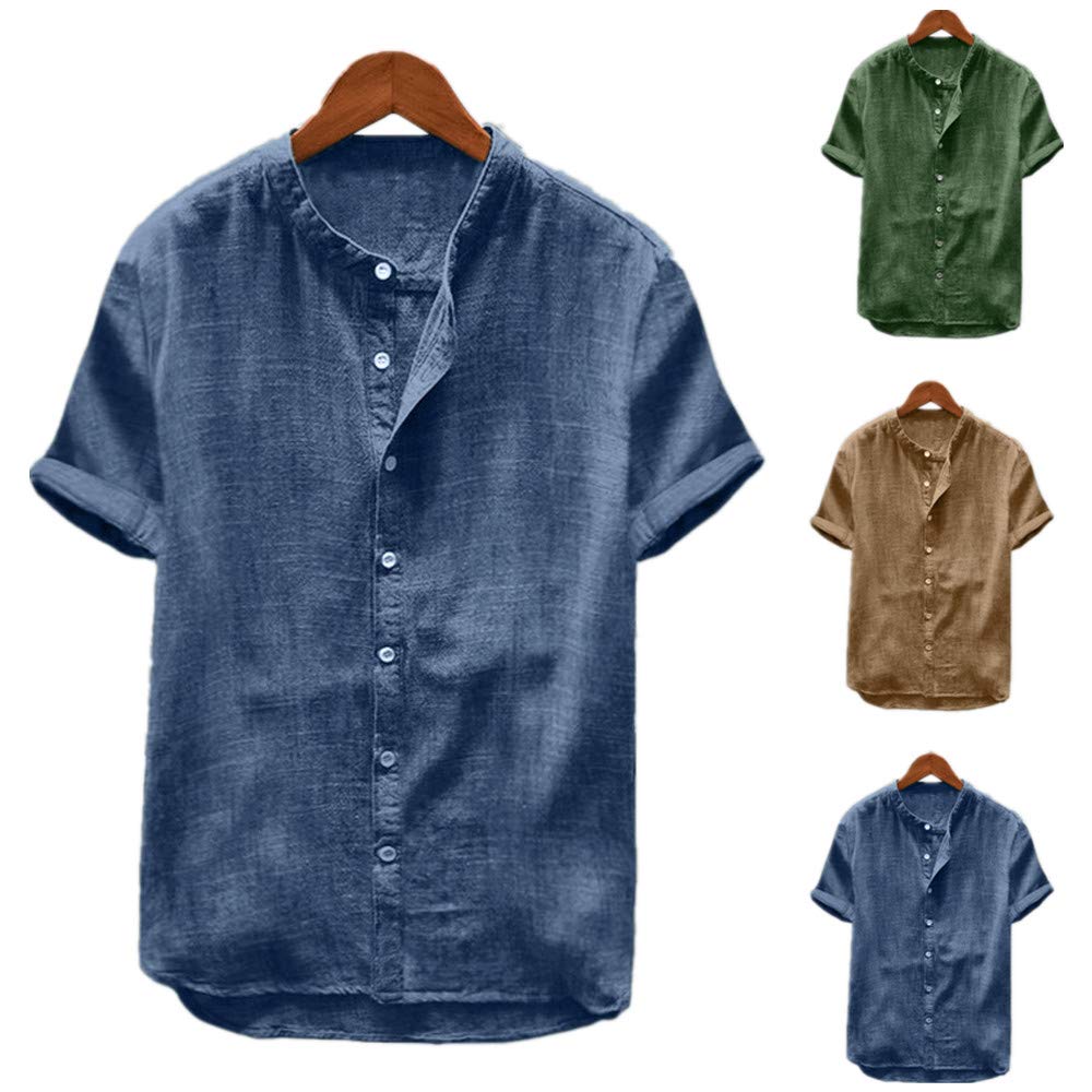 MakingDa, maglietta da uomo Henley a maniche corte, traspirante, con bottoni, leggera, per il nonno Blu L