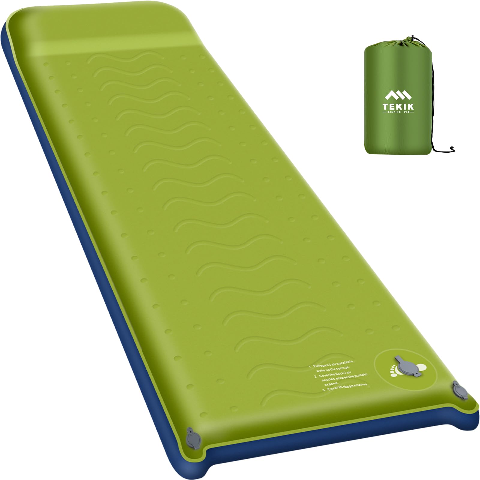 TEKIK Self Inflating Sleeping Pad, Ultra-Thick Memory Foam Sleeping Pad for Camping with Pillow, 20s Fast self Inflate&Deflate, 9.5 R-Value Insulated Camping Mattress, Suitable for Car Travel Tent