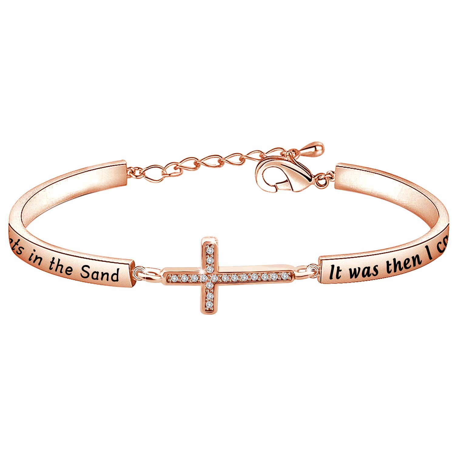 KUIYAI Footprints in The Sand Prayer Cross Bracelet Beautiful Poems Quote When You Saw Only One Set of Footprints It was Then That I Carried You Religious Jewelry Christian Gift