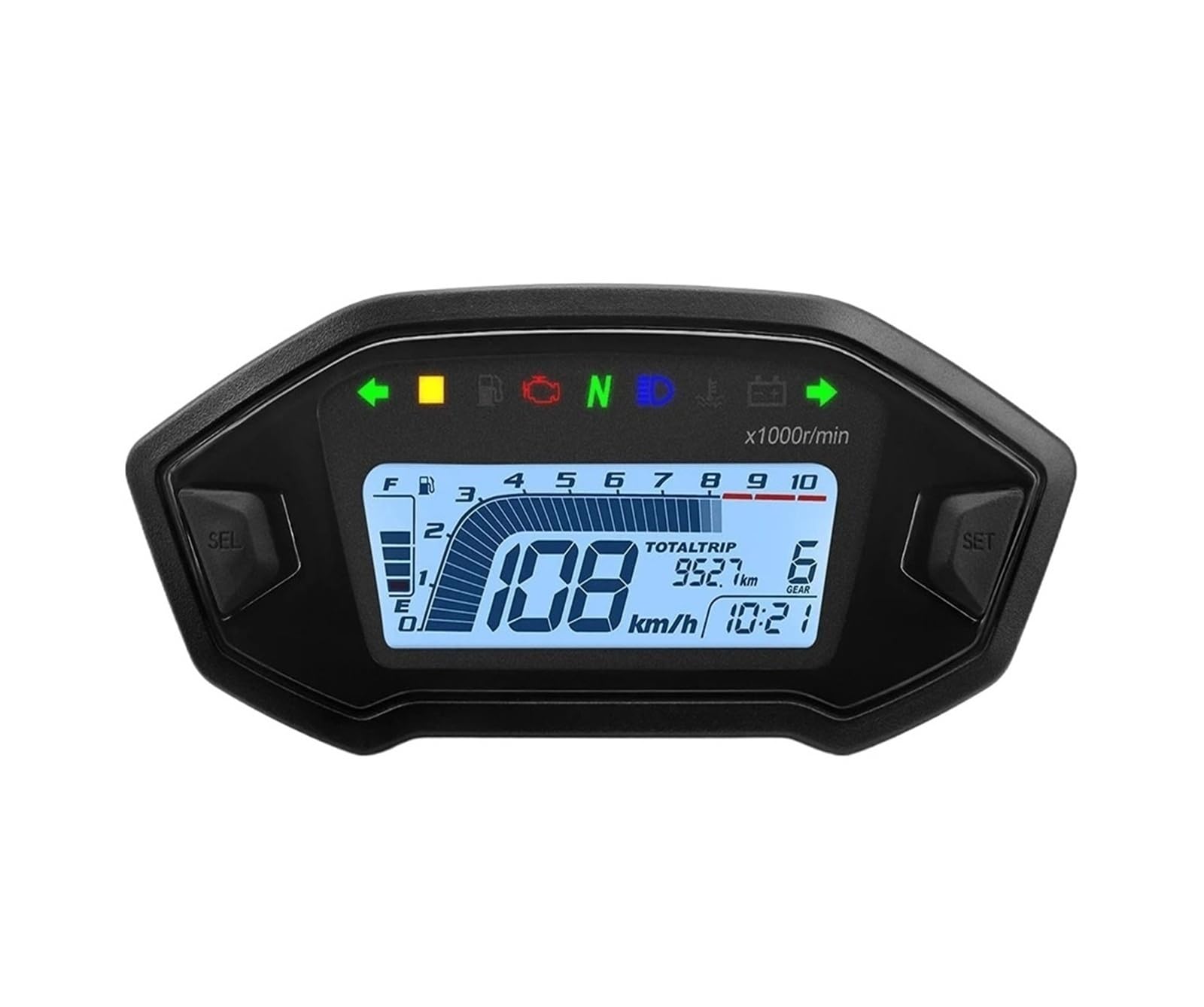 Velocímetro Universal for motocicleta, medidores digitales de 7 colores, instrumento LCD de 13000rpm, tacómetro, indicador de luz intermitente(With sensor)