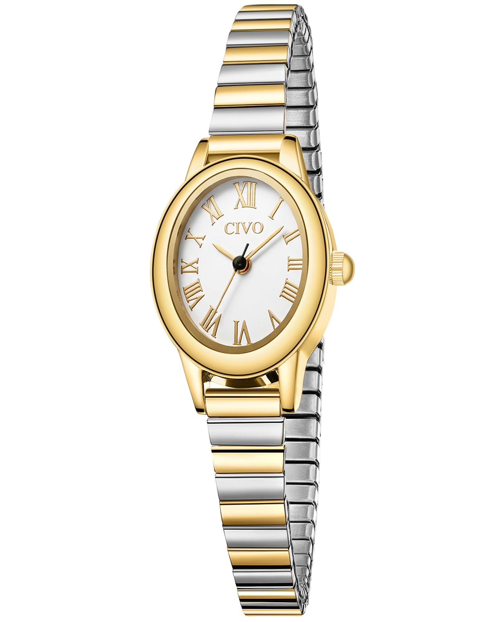 CIVO Vintage Armbanduhr Damen Klein: Oval Gehäuse Römisches Zifferblatt | Zarte Elegante Damenuhr mit Elastisches Armband Edelstahl Analog - Geschenk für Frauen Jahrestage Weihnachten 2 Größen (M/L)