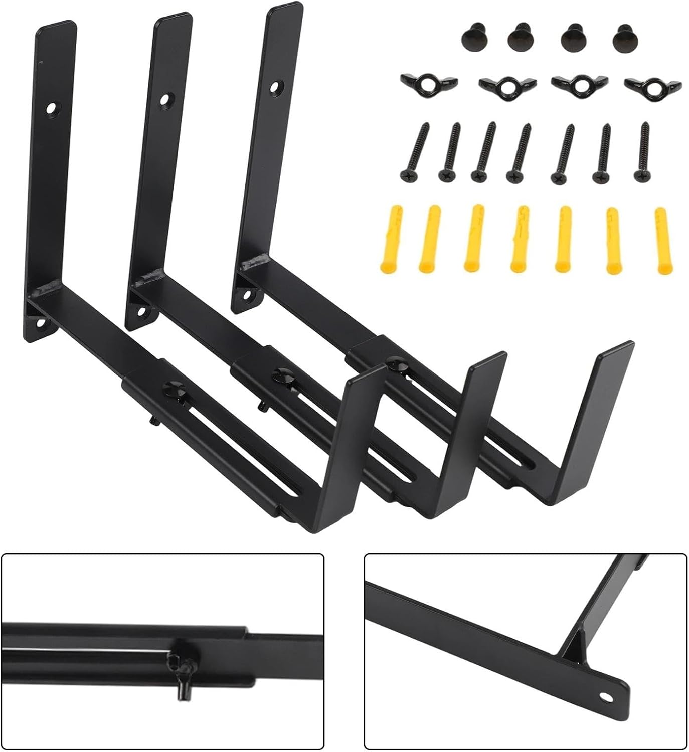 3pcs Adjustable Iron Wall Hooks Flowerpot Holder Window Railing Hanger 15-33cm, Rust-Resistant Steel Brackets for Outdoor Garden Plant Display(black)