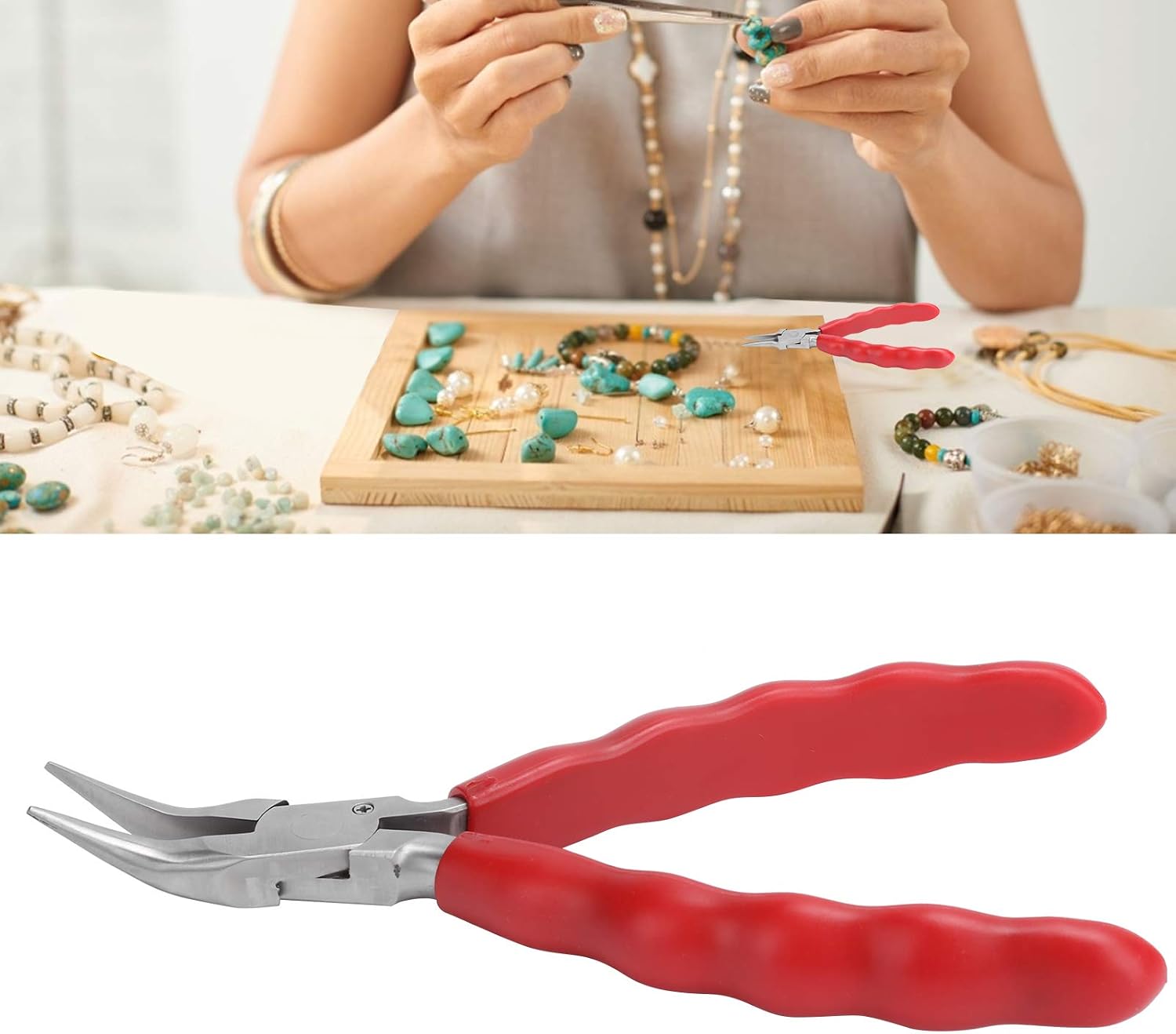 Nylon Handle Mini Stainless Steel Pliers for Jewelry Glasses DIY Making and Repairing, Ergonomic, Lightweight and Portable, Durably and ‑ Tool (Elbow F-style)
