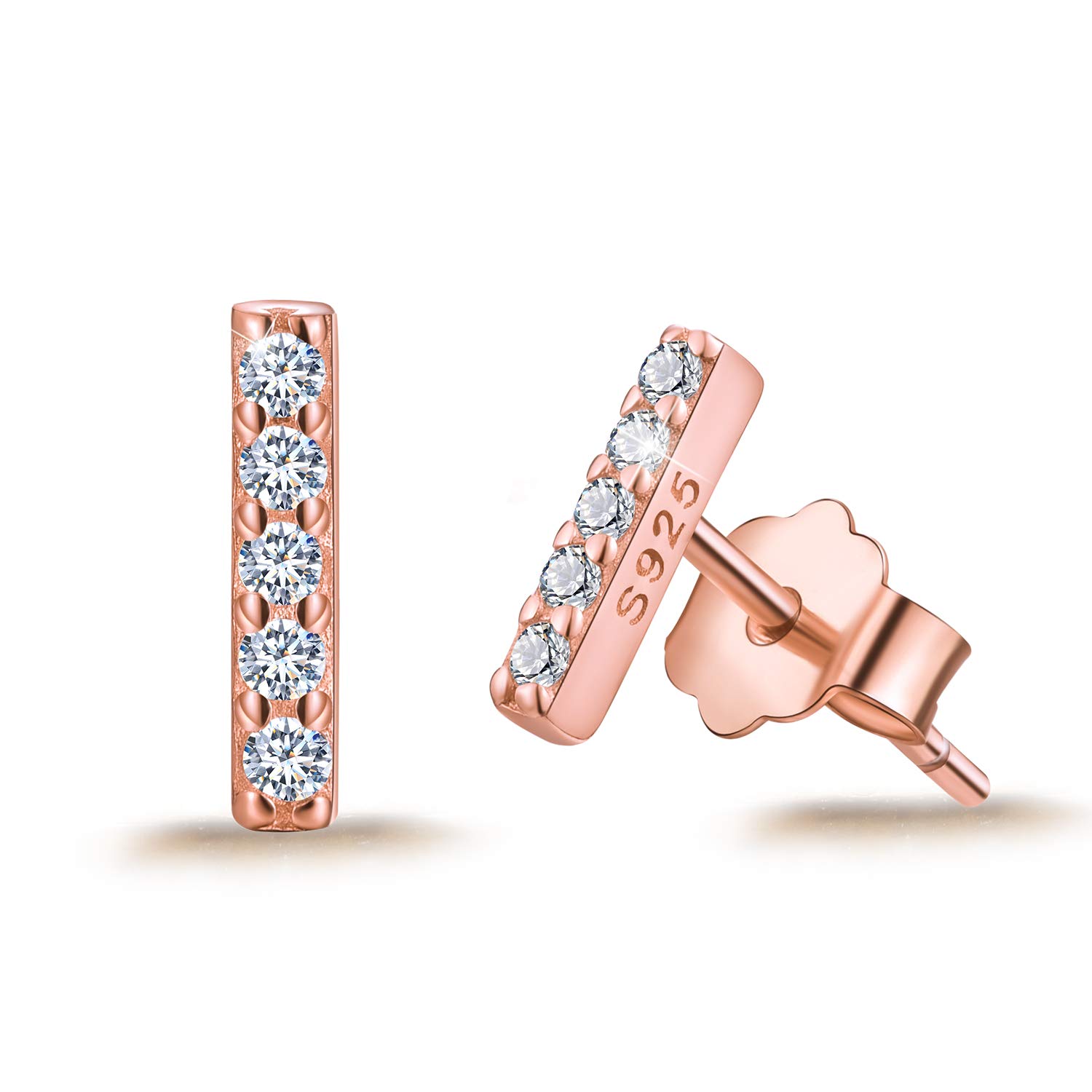 ✦Gifts for Christmas✦18K Gold Plating 925 Sterling Silver CZ Simulated Diamond Earrings Mini Bar,Cross Stud Earrings Cubic Zirconia Hypoallergenic Earrings for Women and Girls