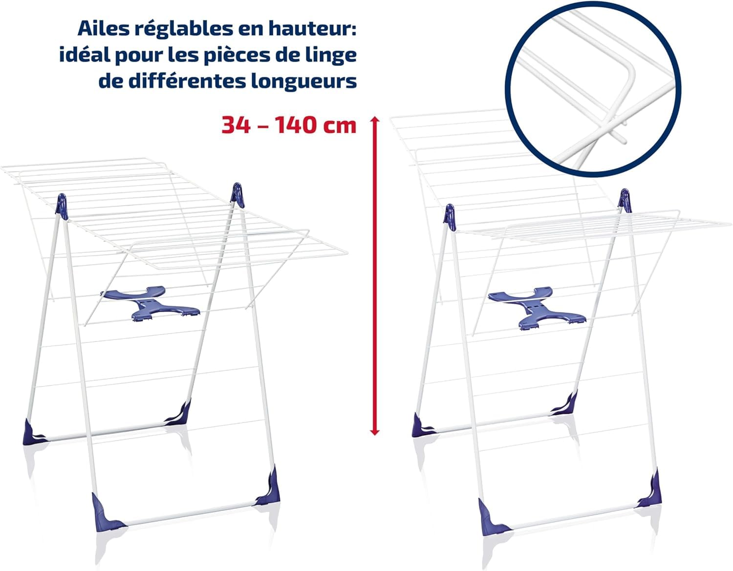 Leifheit Séchoir sur pied Classic 250 Flex, étendoir avec filet à linge, tancarville pliable et résistant aux intempéries, longueur d'étendage de 25 m