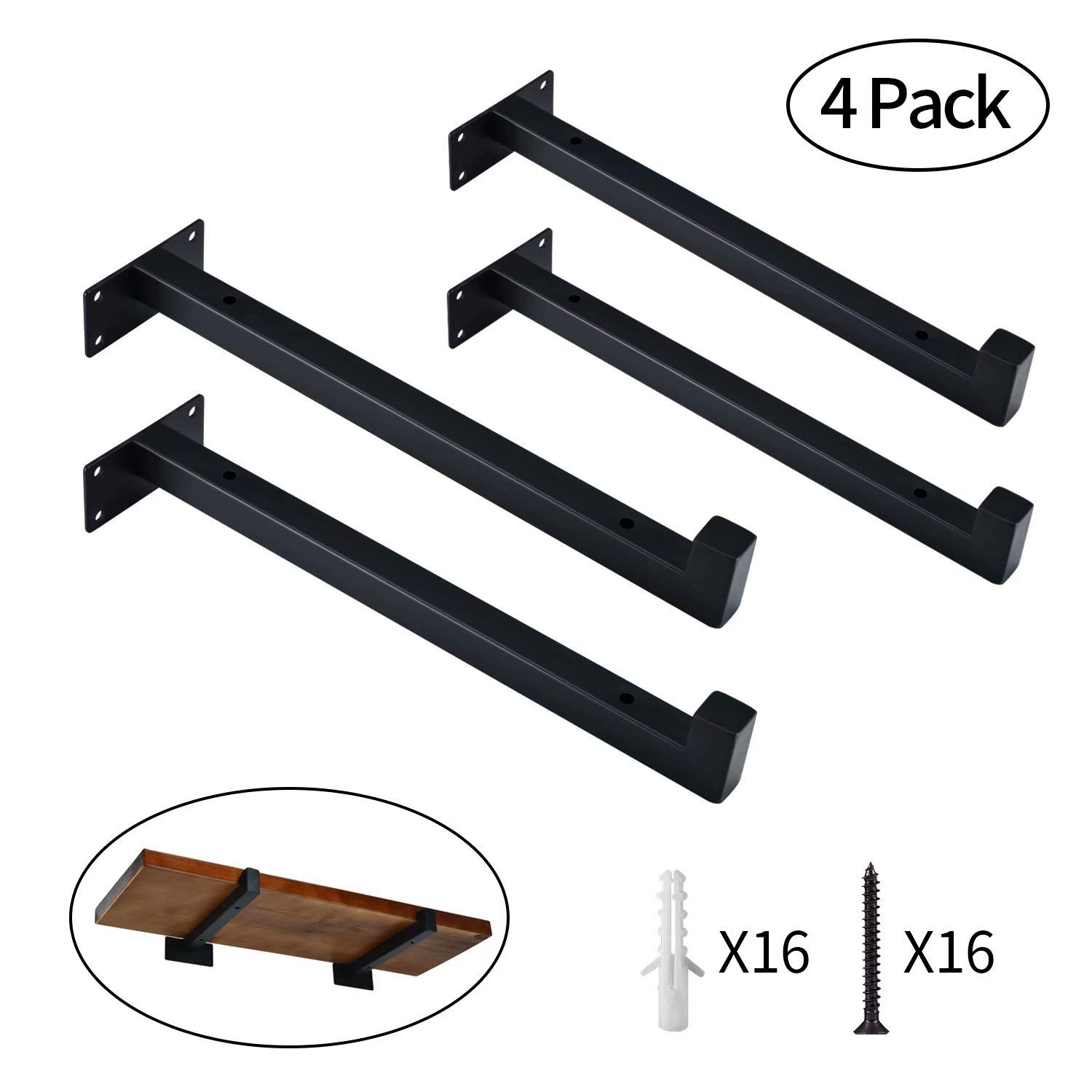 Floating Shelf Brackets Heavy Duty, Black Iron Brackets for Shelves 12