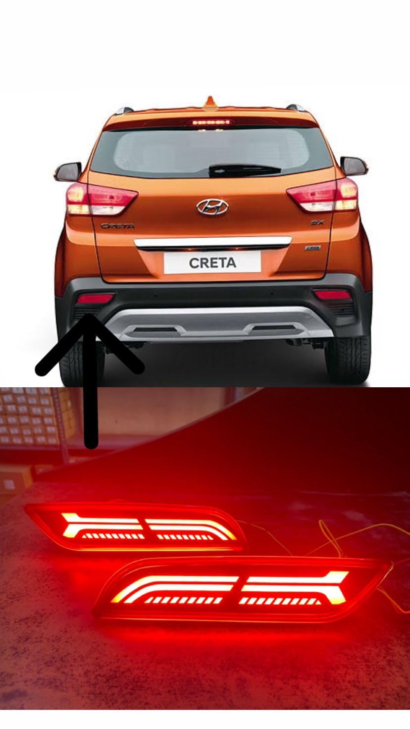 DDA Enterprises COMPATIABLE Creta 2018-2019 Rear Reflector 2PCS Brake Light Bumper (RED) Set of Two (TYPE-B)-image-0