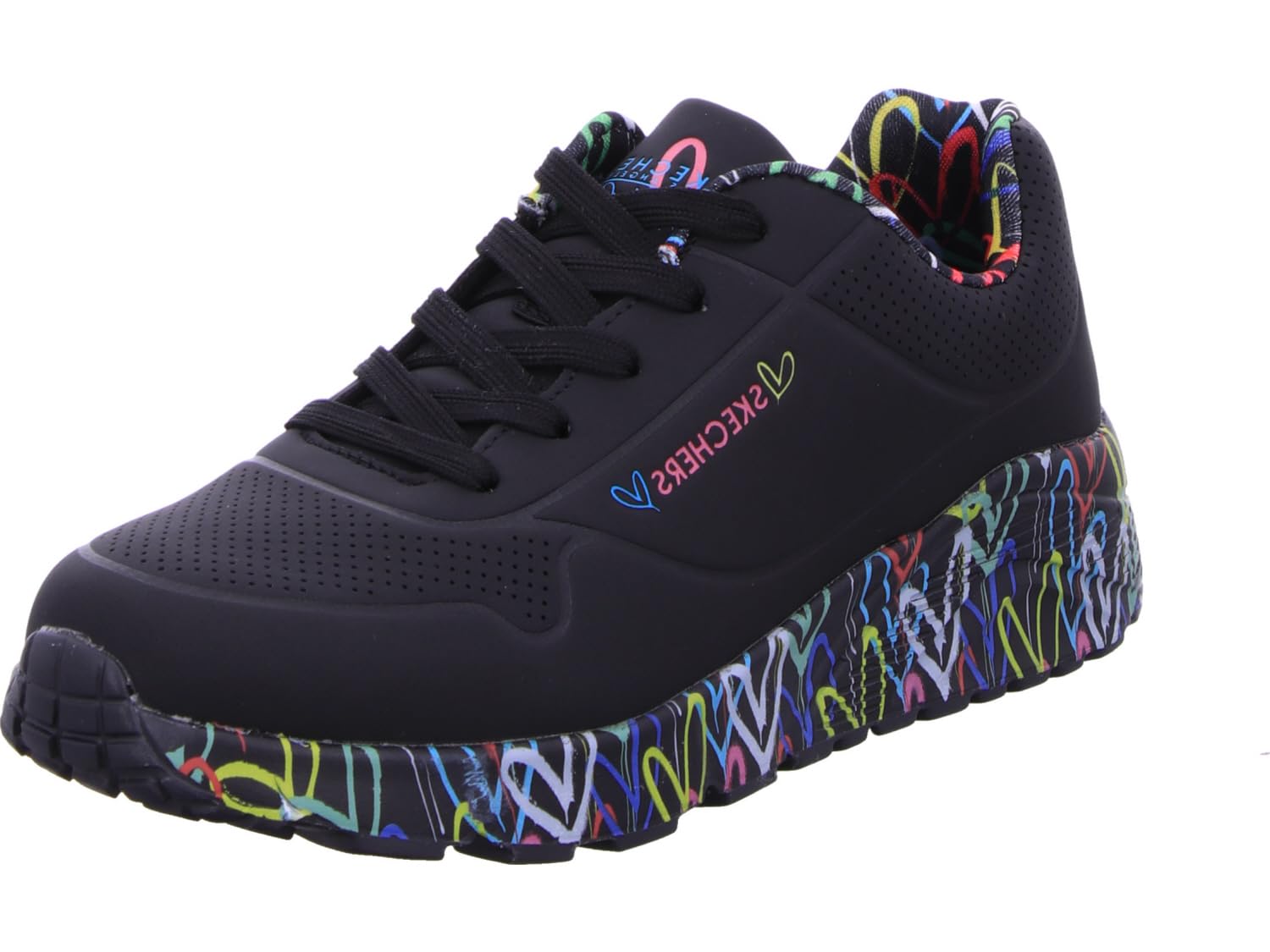 Skechers Girl's Uno Lite Lovely Luv Sneakers, Black Synthetic/Multi Trim, 11.5 UK Child