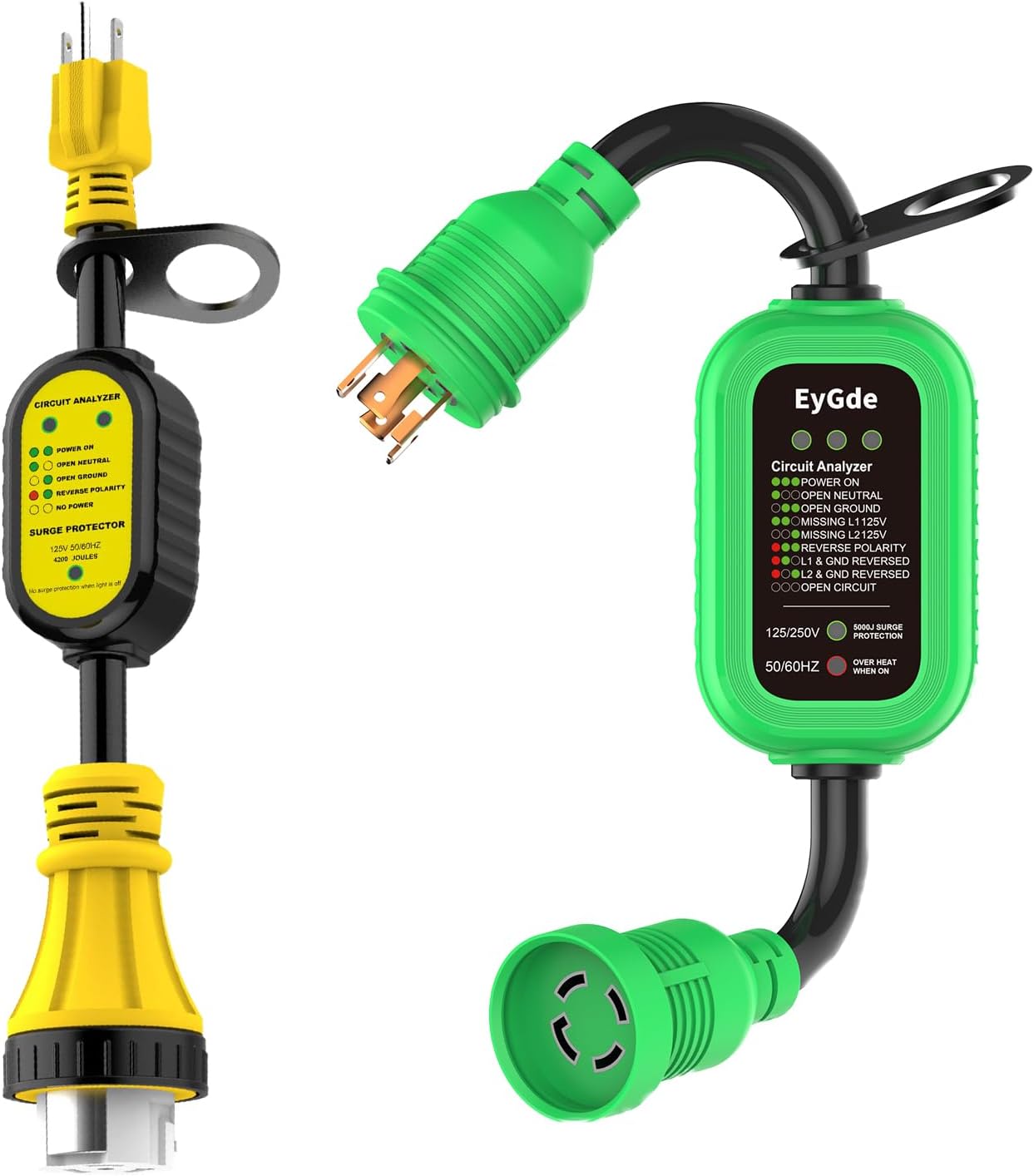 EyGde RV 50 amp to 110 Adapter with Surge Protector, Patented 4200J 15 Amp to 50 Amp Adapter+4 Prong 30Amp to 30 Amp Twist Lock Adapter, RV/Generator NEMA L14-30P to L14-30R