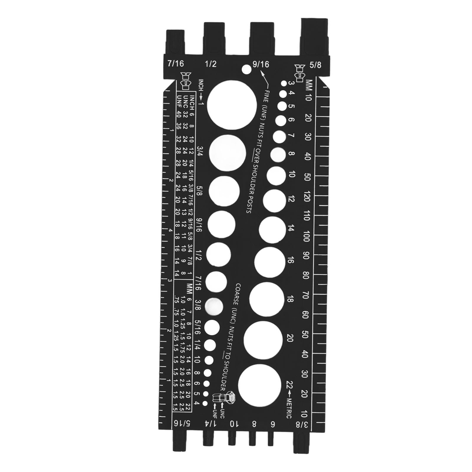 gernie Nut Bolt Screw Gauge, Multi Functional Inch Thread Checker for Workshop Garage, Sturdy Construction, Compact and Lightweight, for Bolt and Nut Measurement (Black)