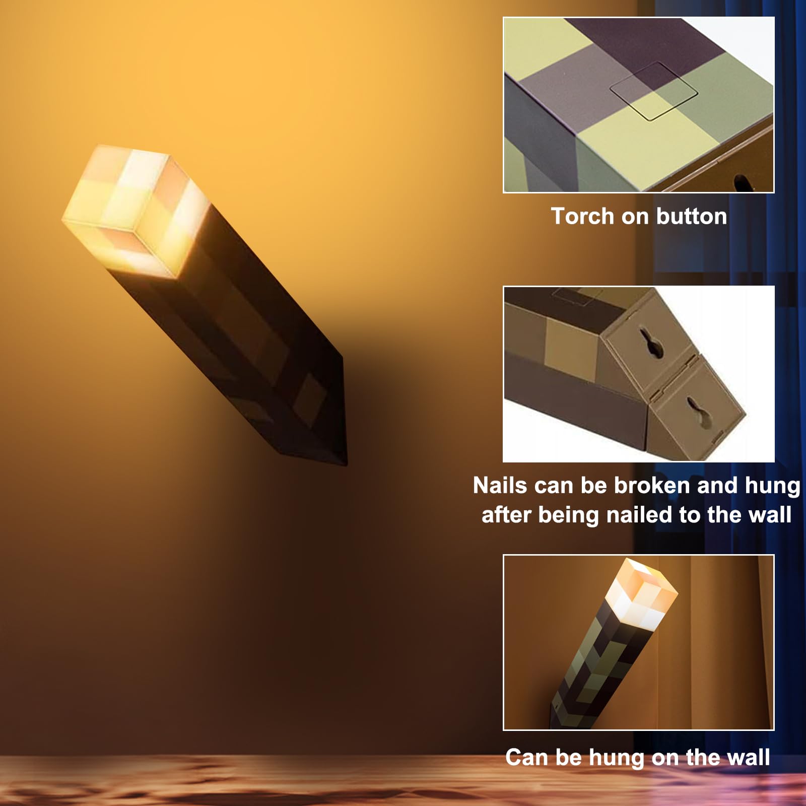 Lampada Torcia Artigianale, Luce Notturna da Parete con Gancio, 4 Colori, USB-C per Lampada da Comodino per Soggiorno, Studio, Camera, Gaming