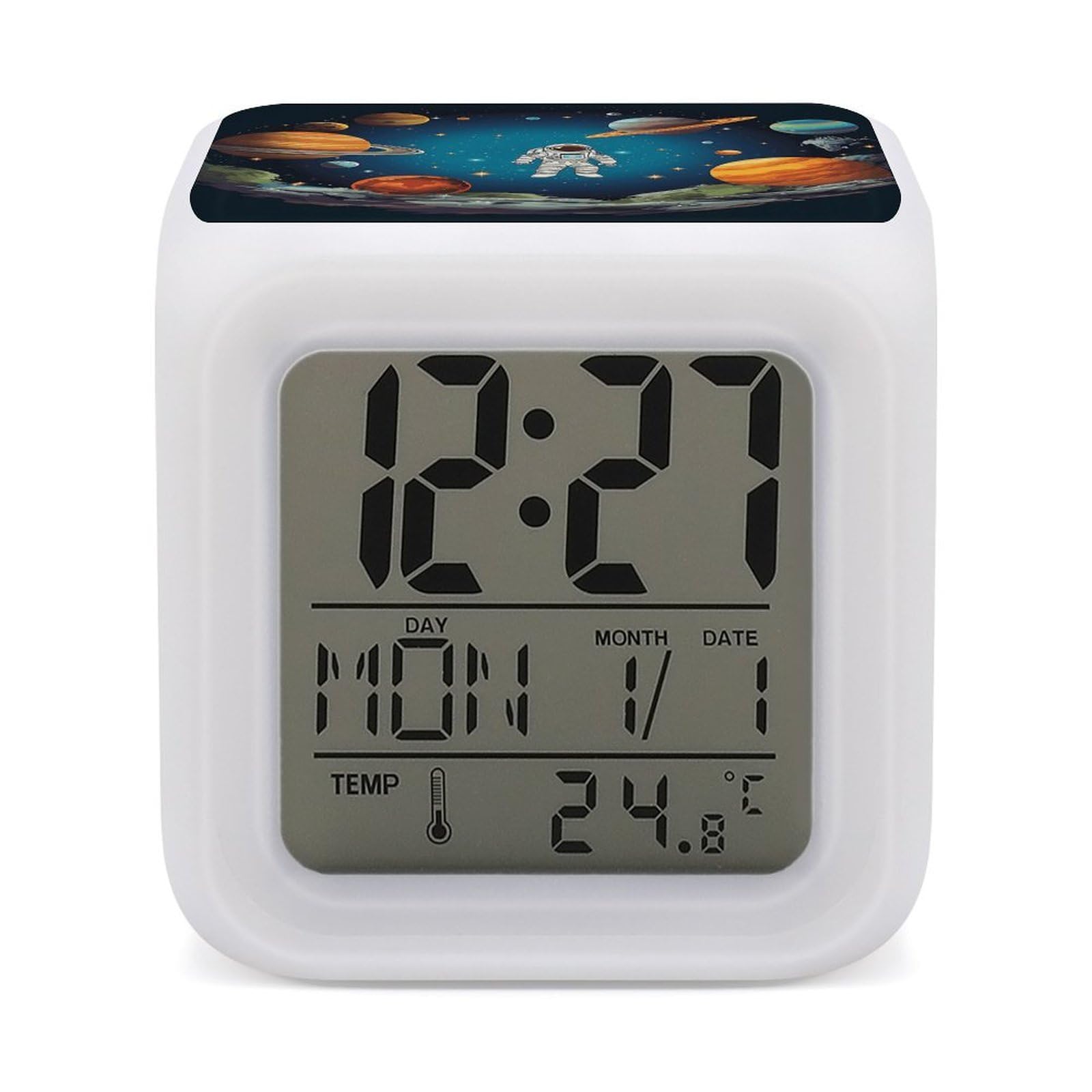 VstaDank Outer Space Rocket Astronaut Alarm Clocks with 7 Color Changing Night Light Exquisite Bedroom Digital Clocks with LED Temperature Display Desk Clock Ok to Wake Clocks for Heavy Sleeper