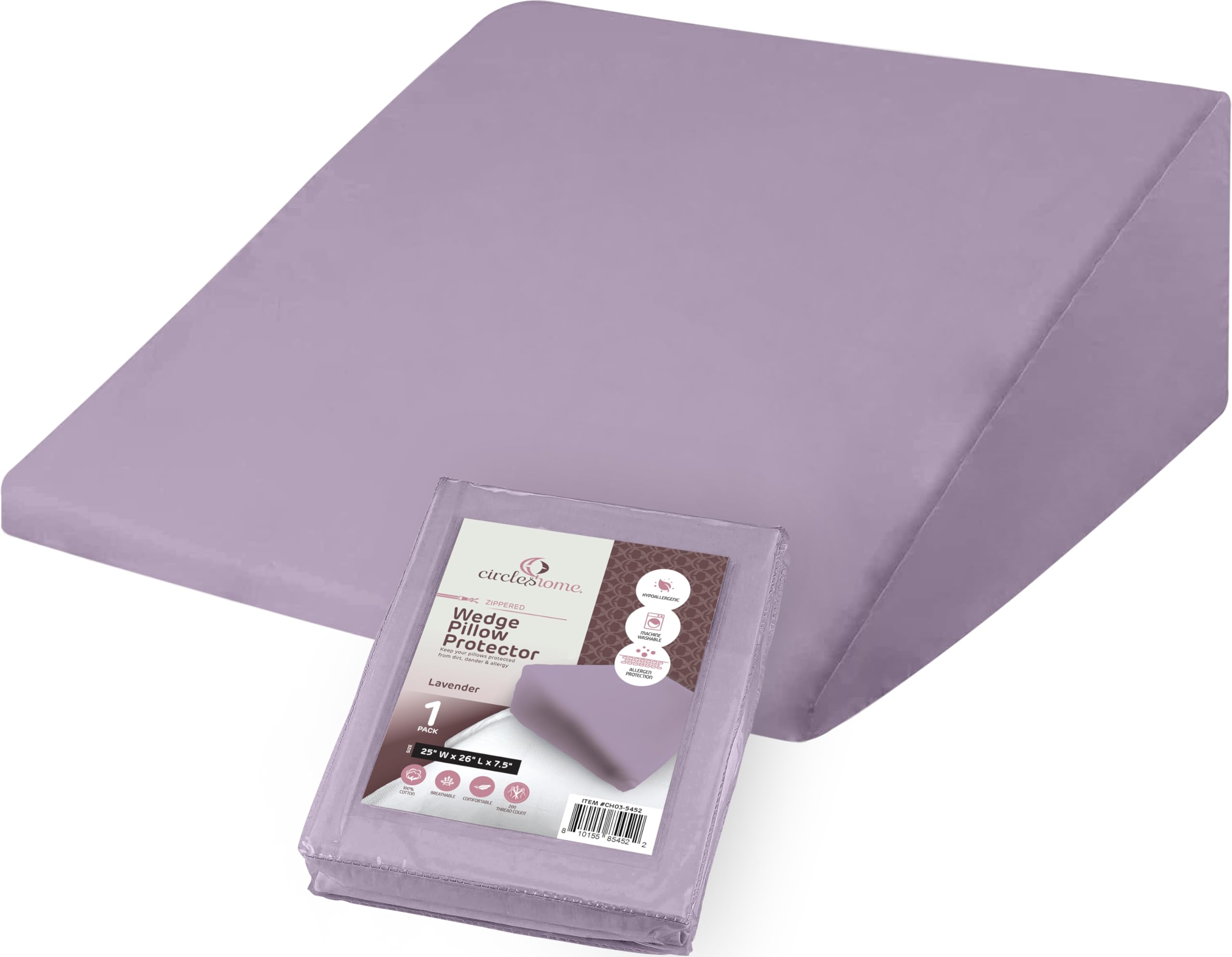 CirclesHome Wedge Pillow Cover with Zipper, Pillowcase 25x26x7.5, Lavender