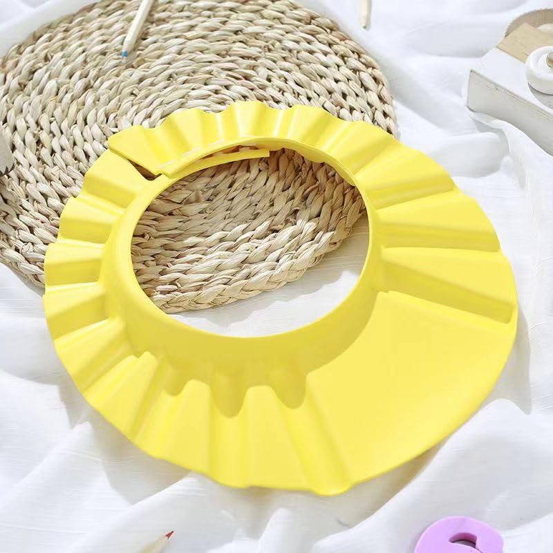 Image of Baby Shower Caps Shampoo Cap Wash Hair Bath Visor Caps Adjustable Shield Waterproof Ear Protector Eye Hats Infant (Yellow)