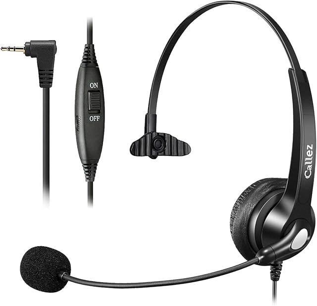 2.5mm Telephone Headset with Microphone Noise Cancelling, Cordless Phone Headset Work for Panasonic Gigaset C530A Grandstream Cisco SPA Polycom Home Office Landline Phones, Clear Chat, Ultra Comfort
