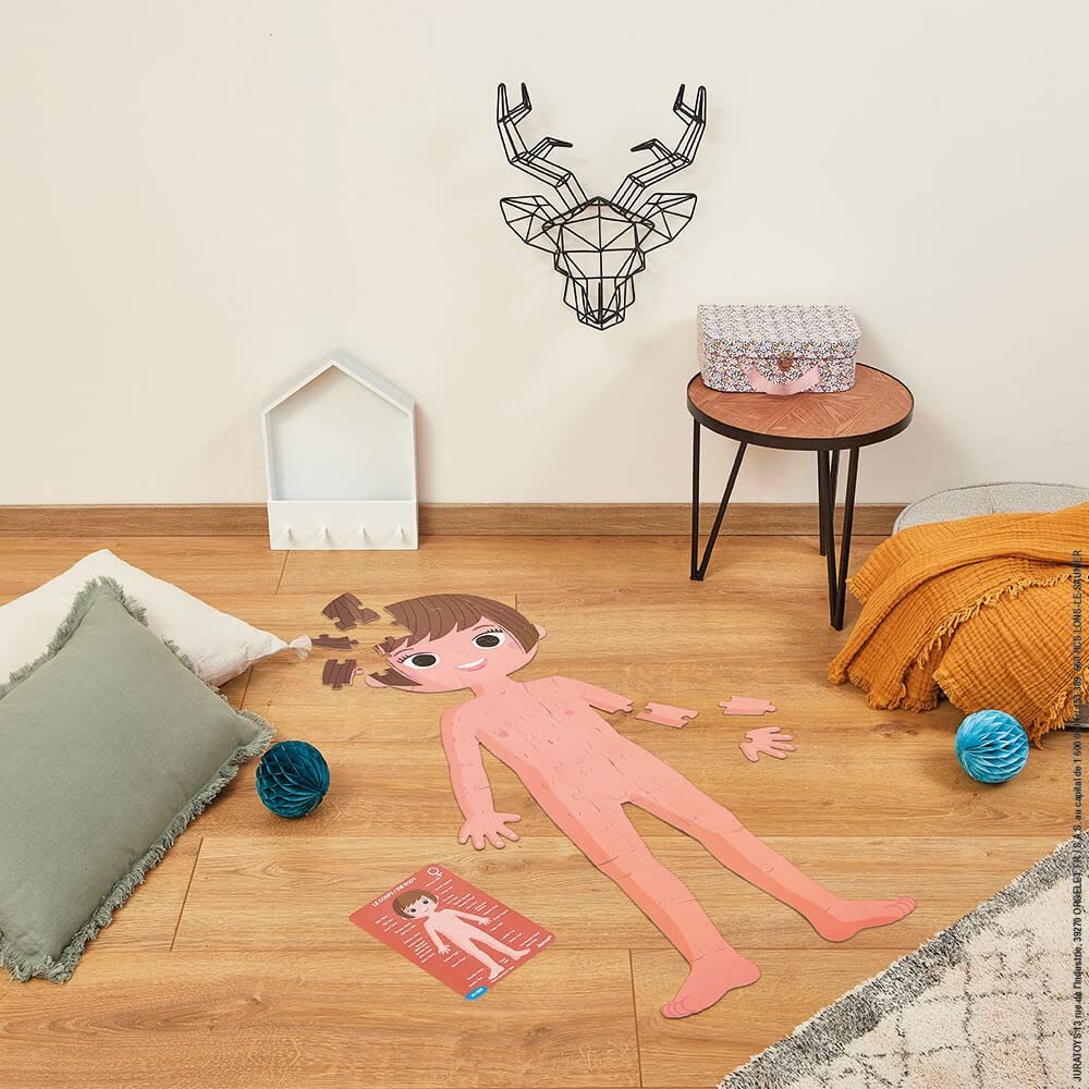 Janod - Juego de 4 Puzzles Gigantes sobre el Cuerpo Humano - 50, 75 y 100 Piezas - Tarjetas educativas en 12 Idiomas - Descubrimiento del Cuerpo Humano - A Partir de 5 años, J02681