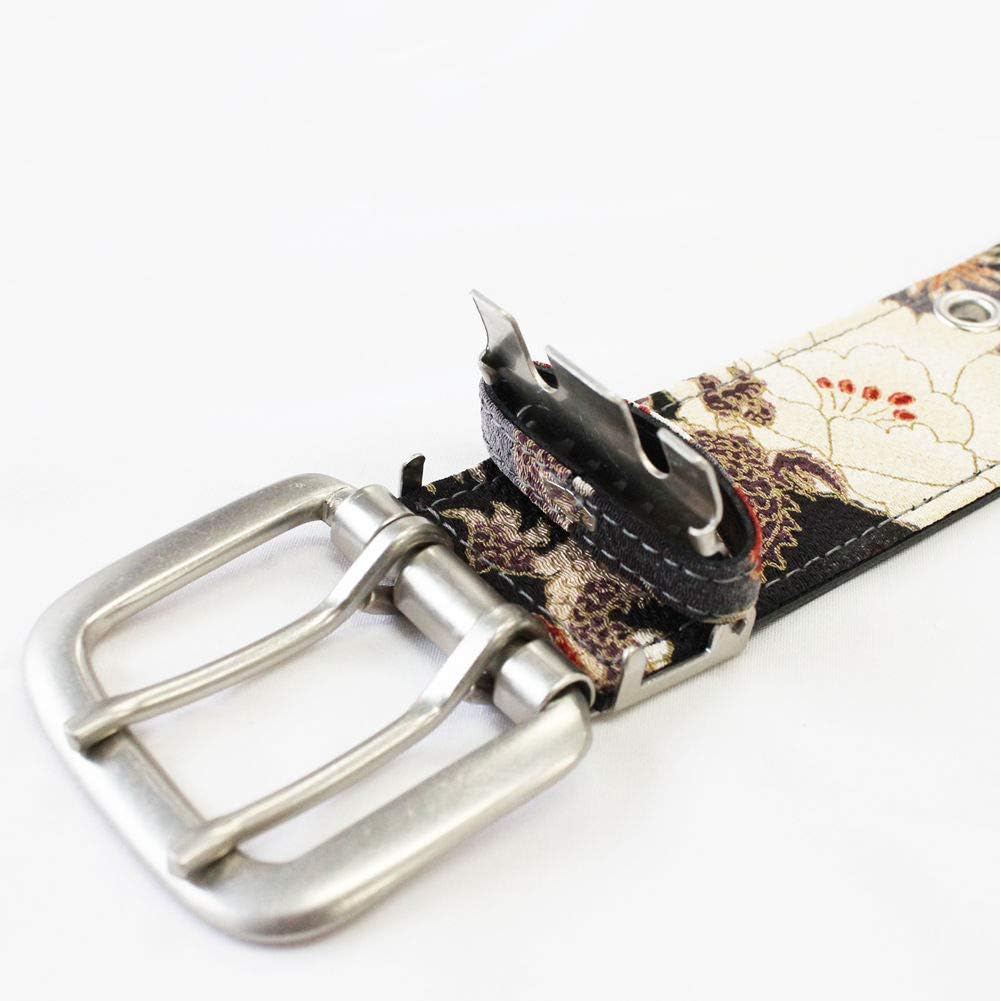 Double Pin Buckle Japanese Chirimen Belt Unisex (Black Dragon)