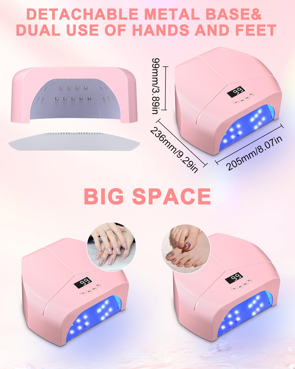 Lampe UV Ongles Gel 298W jutyum, 72 LEDS/Capteur Automatique, Lampe UV Vernis Semi Permanent, Lampe LED Ongle Rose