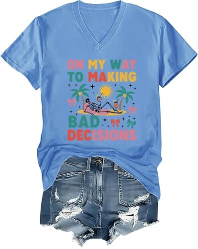 On My Way to Making Bad Decisions Shirt, Funny Summer Skeleton T-Shirt Women Men Carolina Blue